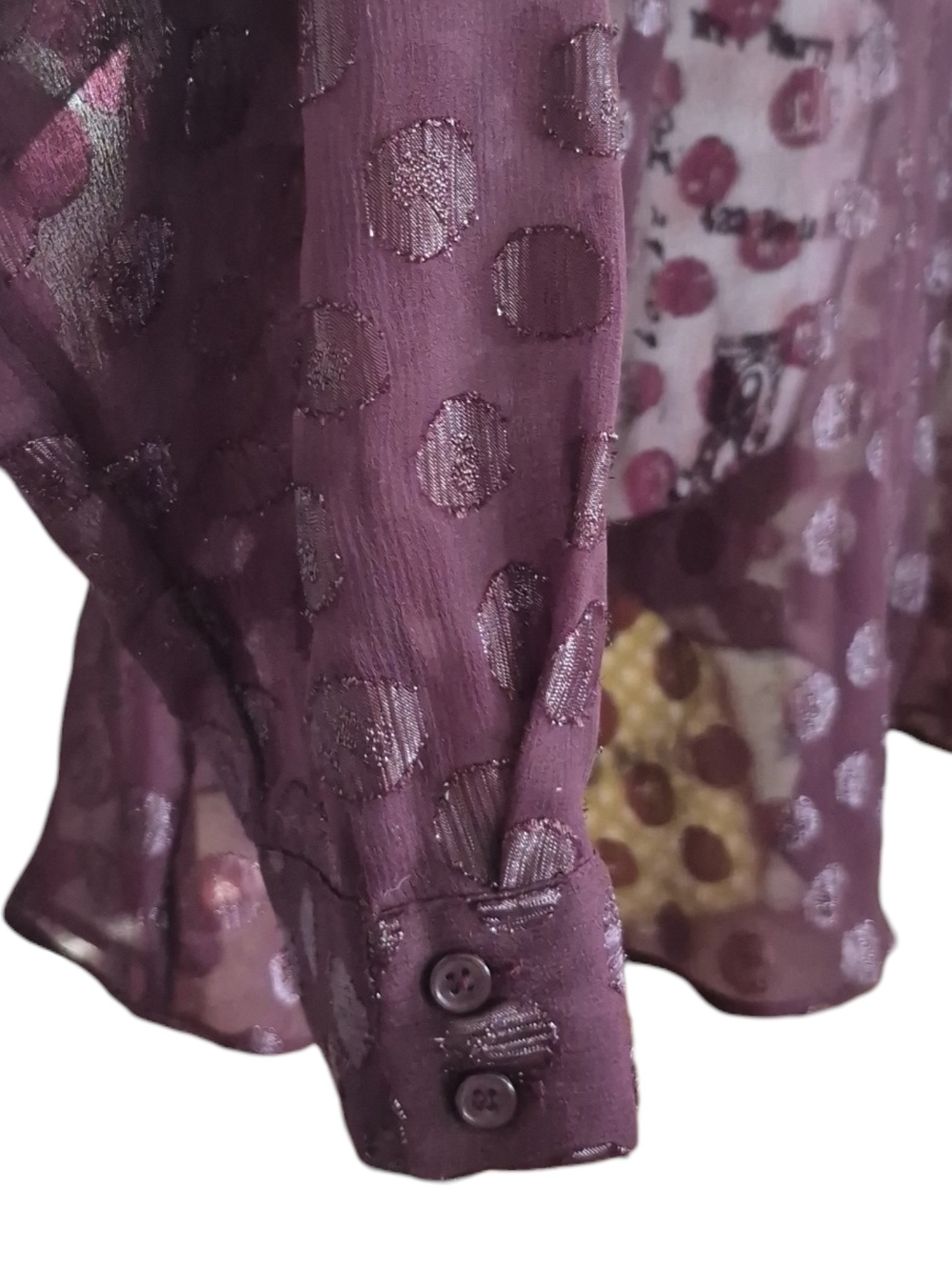 Lane Bryant Plum Sheer Polka Dot Button Down Blouse 22/24 Artsy Romantic Boho - Picture 4 of 8